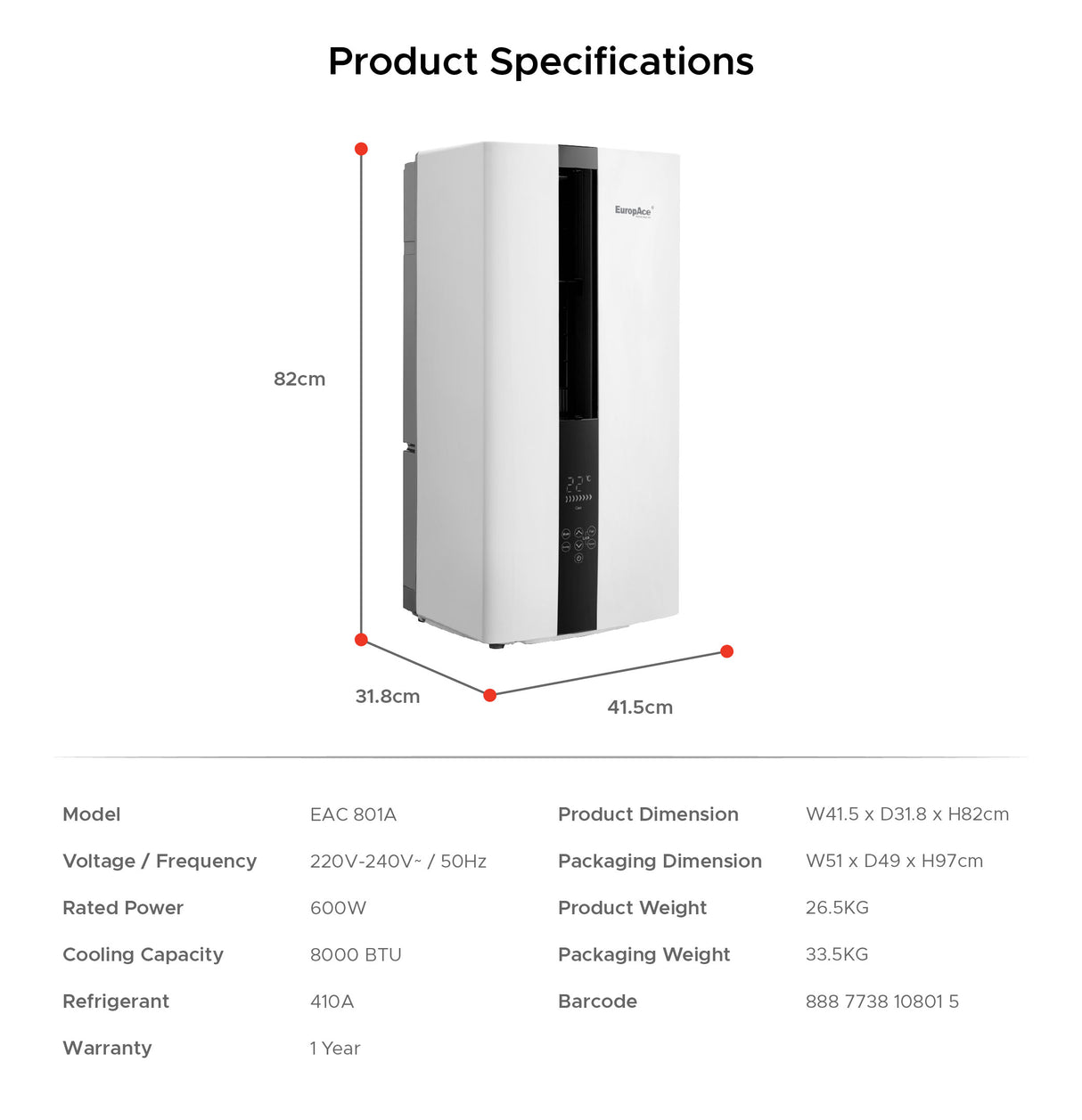 EuropAce EAC 801A | EAC801A Casement Conditioner  - Singapore’s First 2 Ticks Inverter Casement Aircon 8000 BTU