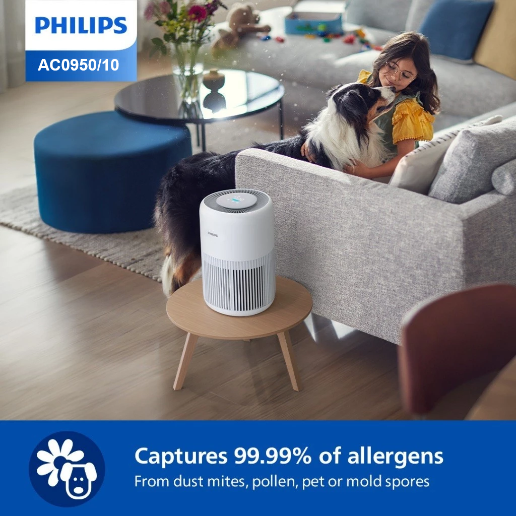 Philips AC0950/10 PureProtect Mini 900 Series Smart Air Purifier 250m³/h CADR, 65m² Coverage, Cleans up to 99.97% particles