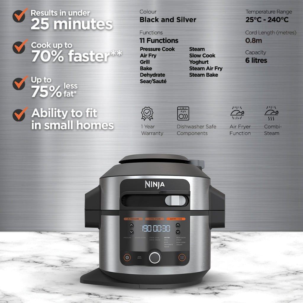 Ninja OL550 Foodi 11 in 1 SmartLid Multi cooker in one pot with 6L Capacity and Recipe Book