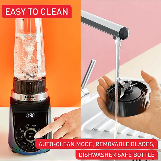 Tefal BL19H4 BlendUp Personal Blender – Removable blades, 2 dishwasher safe BPA-free Tritan jars, 1000W, 8 auto programs