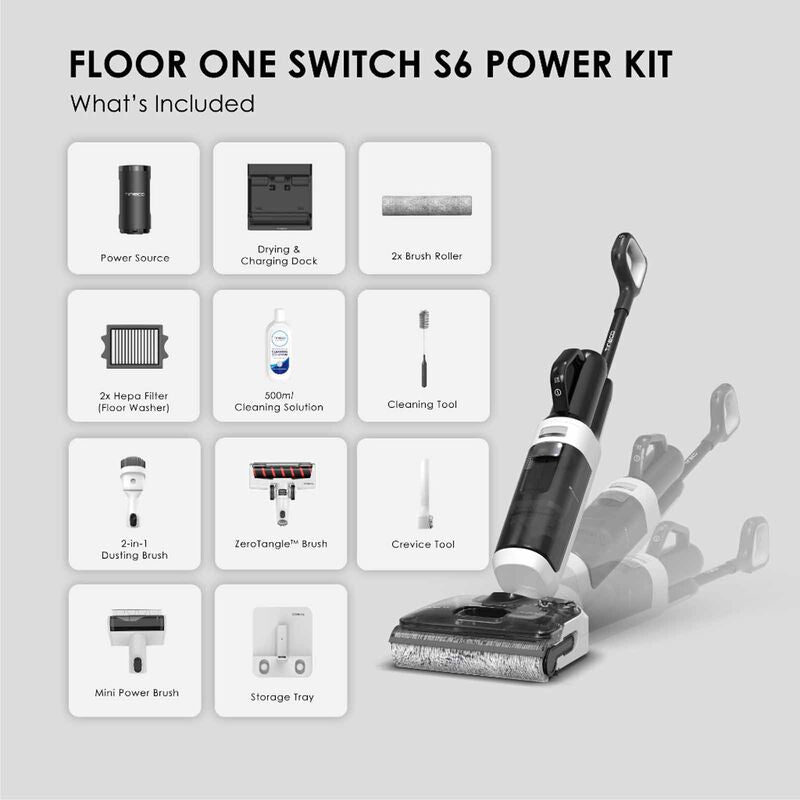 FREE 2 x Cleaning Solution - Tineco Floor One Switch S6 Power Kit Cordless Floor Washer