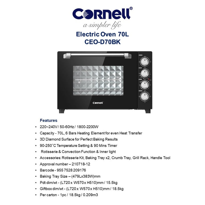 Cornell CEO-D70BK Electric Oven 70L