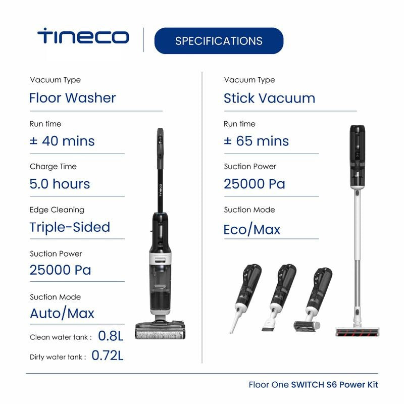 FREE 2 x Cleaning Solution - Tineco Floor One Switch S6 Power Kit Cordless Floor Washer