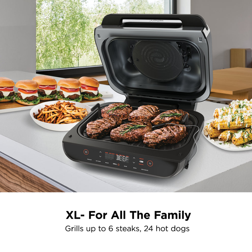 Ninja AG551 Foodi Smart XL Indoor Grill & Air Fryer with Digital Probe, Roast, Bake, Broil Dehydrate & Reheat