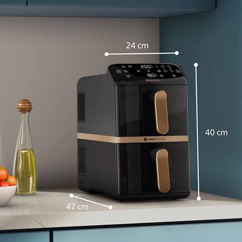 Philips NA462/79 Airfryer 4000 Series Stacked Dual Basket Airfryer | Vertical RapidAir | Cooking Windows | 10L (5 + 5L)