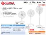 Sona SFS 6401 3-In-1 Stand Fan 16 Inch