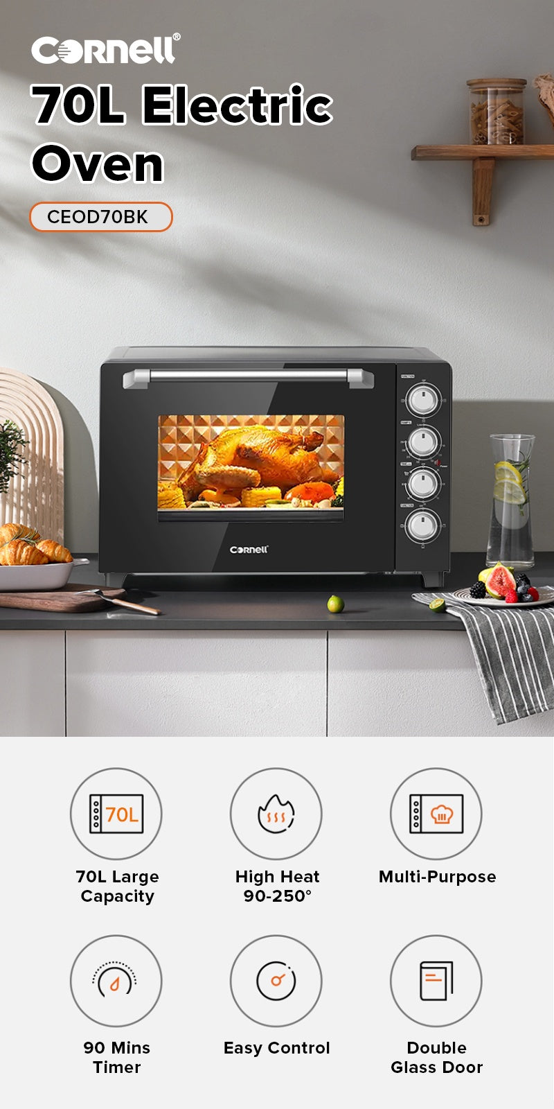 Cornell CEO-D70BK Electric Oven 70L