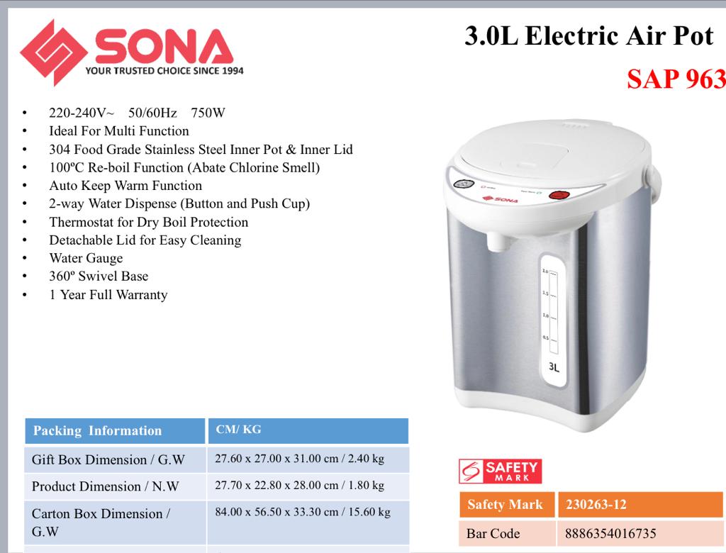 Sona SAP 963 Electric Airpot 3L