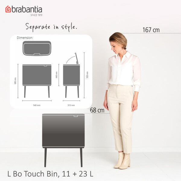Brabantia Bo Touch Bin, 3+6 Gallon (11+23L)
