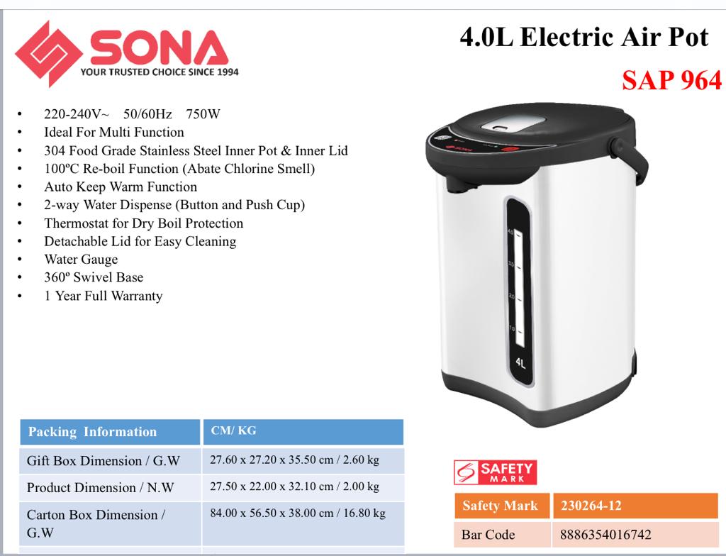 Sona SAP 964 Electric Airpot 4L