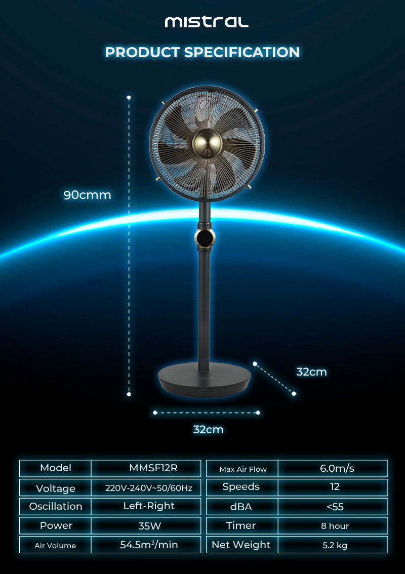 Mistral MMSF12R Remote DC Metal Stand Fan 12 Inch