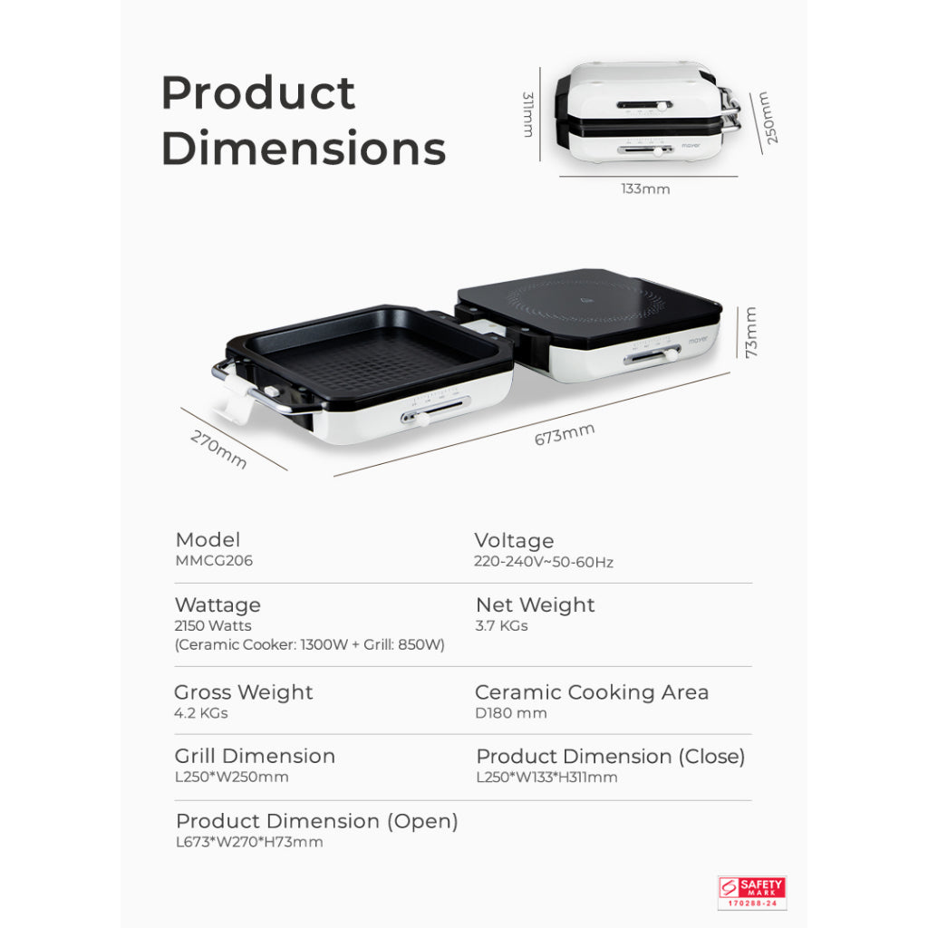 Mayer MMCCG206 Multi-Functional Ceramic Cooker with Grill