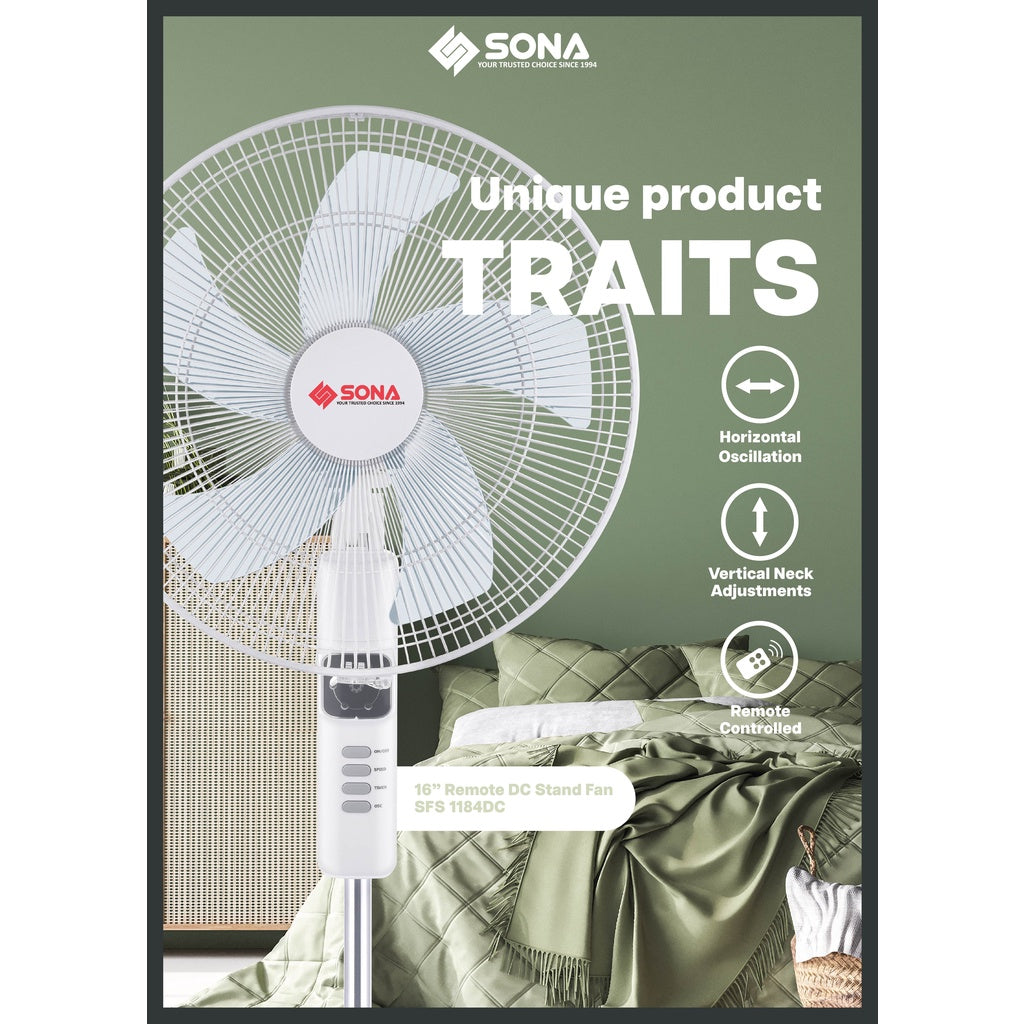 Sona SFS 1184DC Remote DC Stand Fan 16 Inch