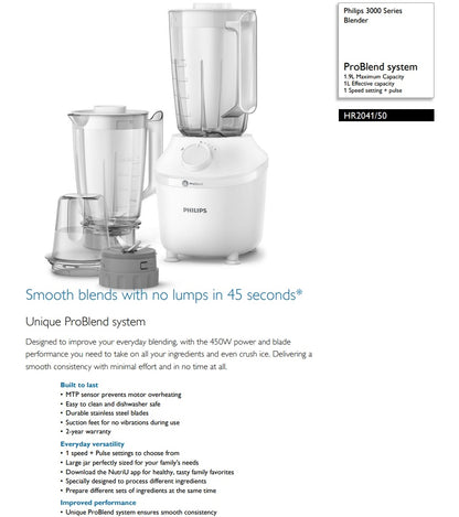 Philips HR2041/50 3000 Series ProBlend System Blender with Mill