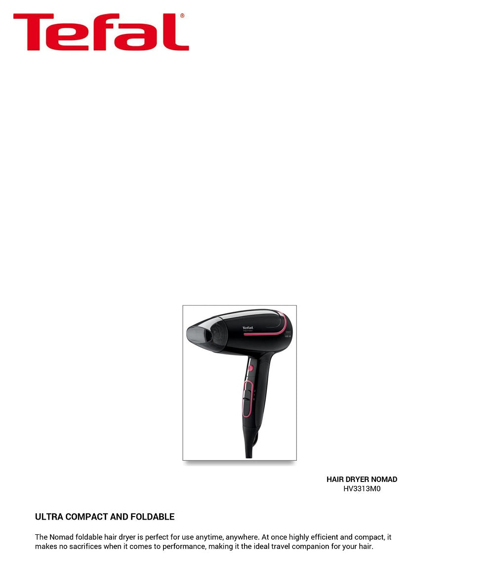 Tefal HV3313 Hair Dryer Nomad 2 Iconic