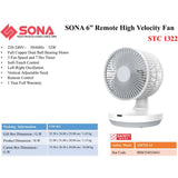 Sona STC 1322 Remote High Velocity Fan 6 Inch