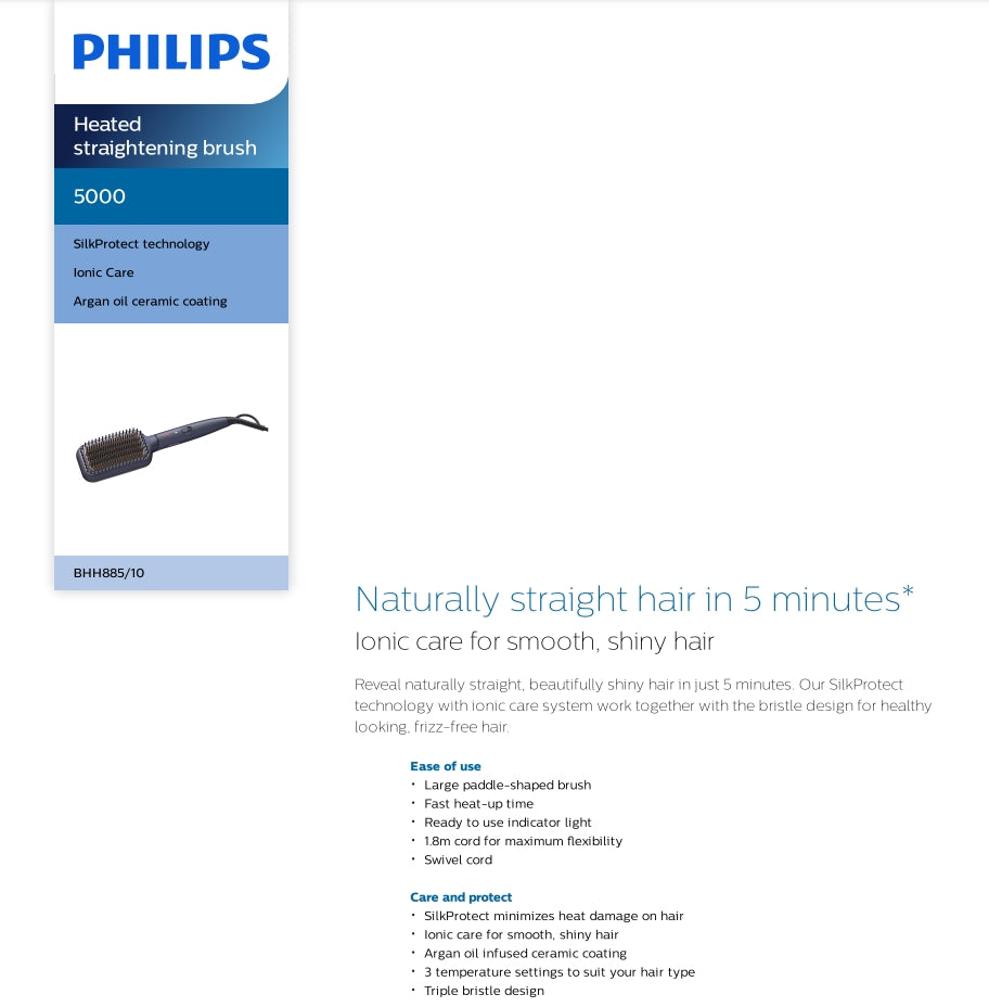 Philips BHH885/00 Heated Straightening Brush 5000 Series