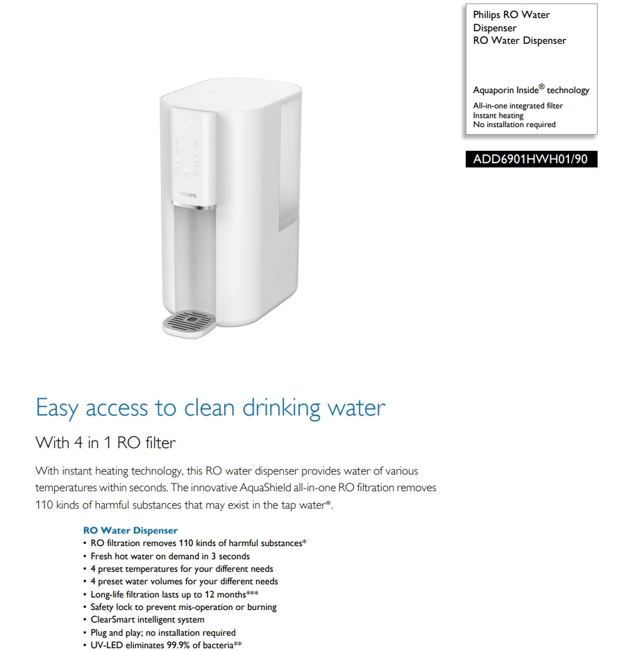 Philips ADD6901HBK01/90 RO Water Dispenser With 4 in 1 RO Filter