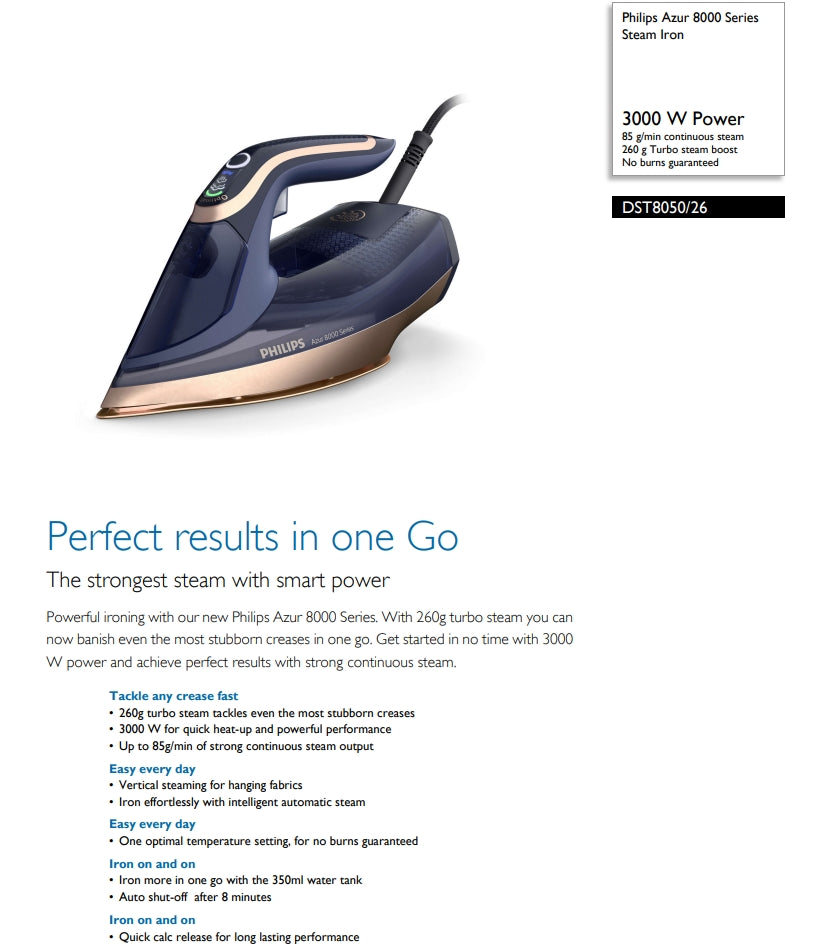 Philips DST8050/26 Azur Steam Iron 8000 Series with OptimalTEMP Technology