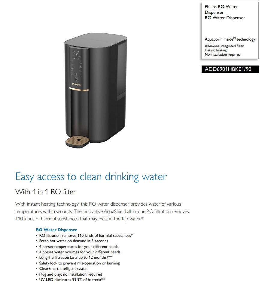 Philips ADD6901HBK01/90 RO Water Dispenser With 4 in 1 RO Filter