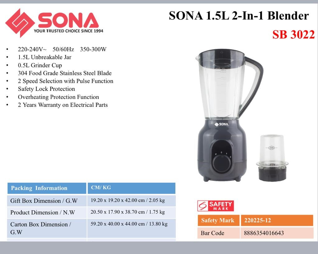 Sona SB 3022 2-In-1 Blender 1.5L