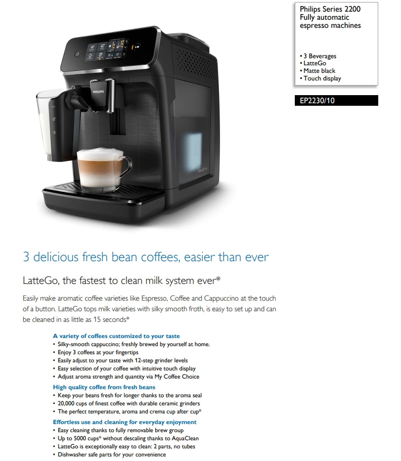 Philips EP2230/10 Fully Automatic Espresso Machine Series 2200 – ET SOUND  ENTERPRISE PTE LTD