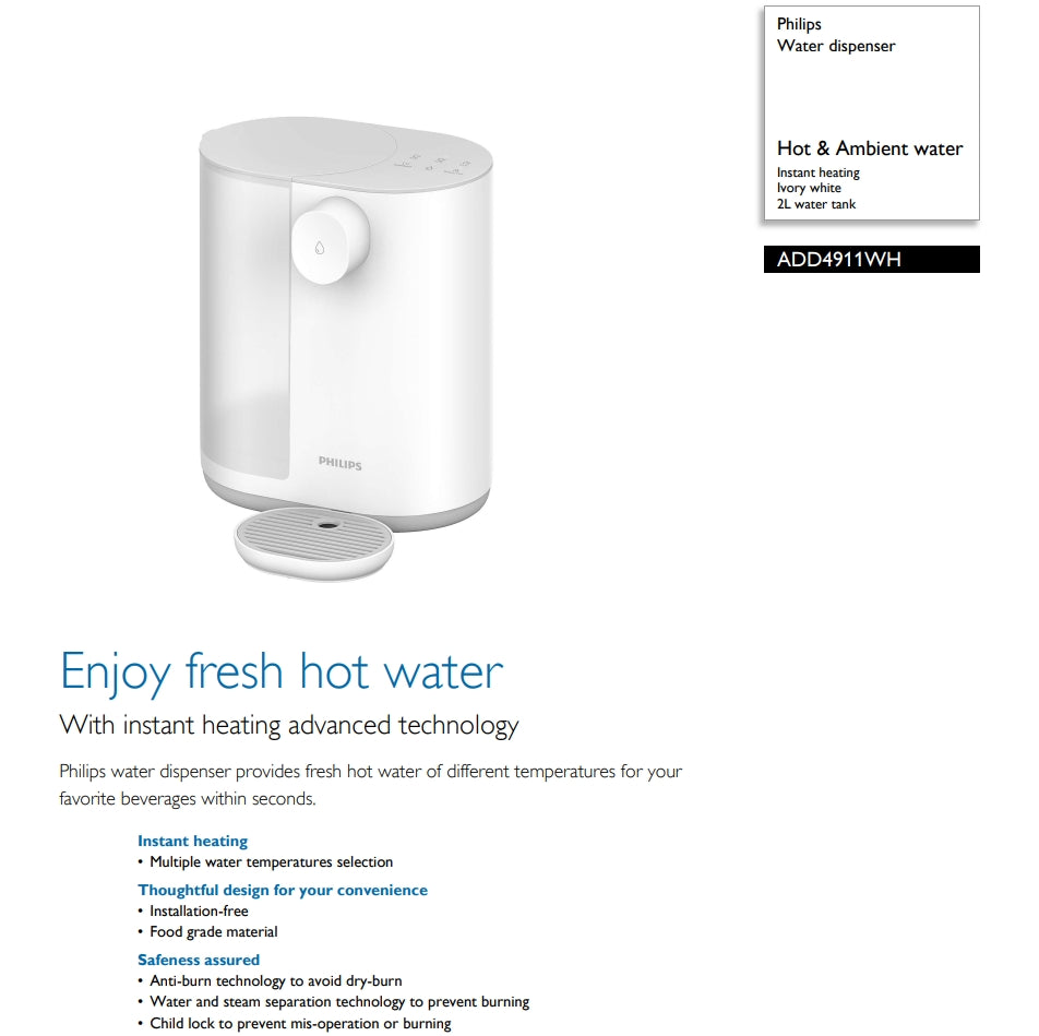 Philips ADD4911 Water Dispenser, Water Tank 2L