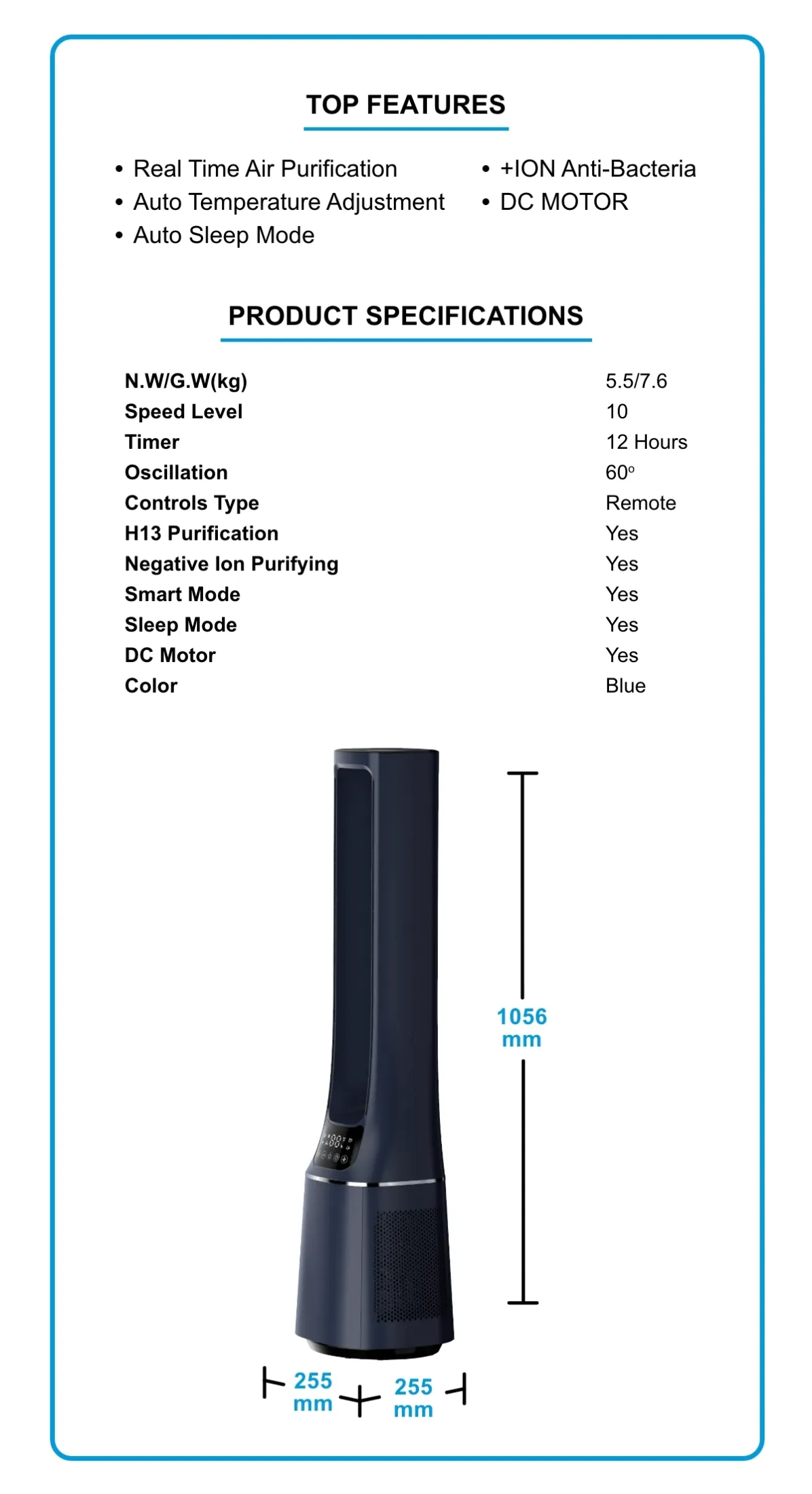 Midea MAM060CPAPWH | MAM060CPBPBH Remote DC Motor Bladeless Fan with Air Purifier - 2 Color Options