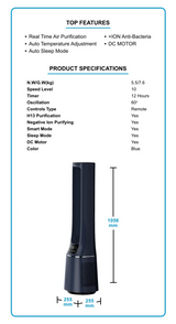 Midea MAM060CPAPWH | MAM060CPBPBH Remote DC Motor Bladeless Fan with Air Purifier - 2 Color Options