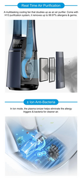 Midea MAM060CPAPWH | MAM060CPBPBH Remote DC Motor Bladeless Fan with Air Purifier - 2 Color Options