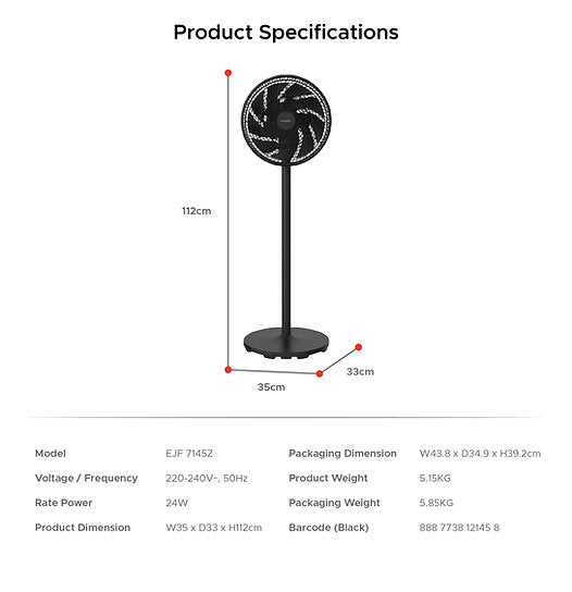 Europace EJF 7145Z DC Motor Tatami Fan with Remote Control 14 Inch