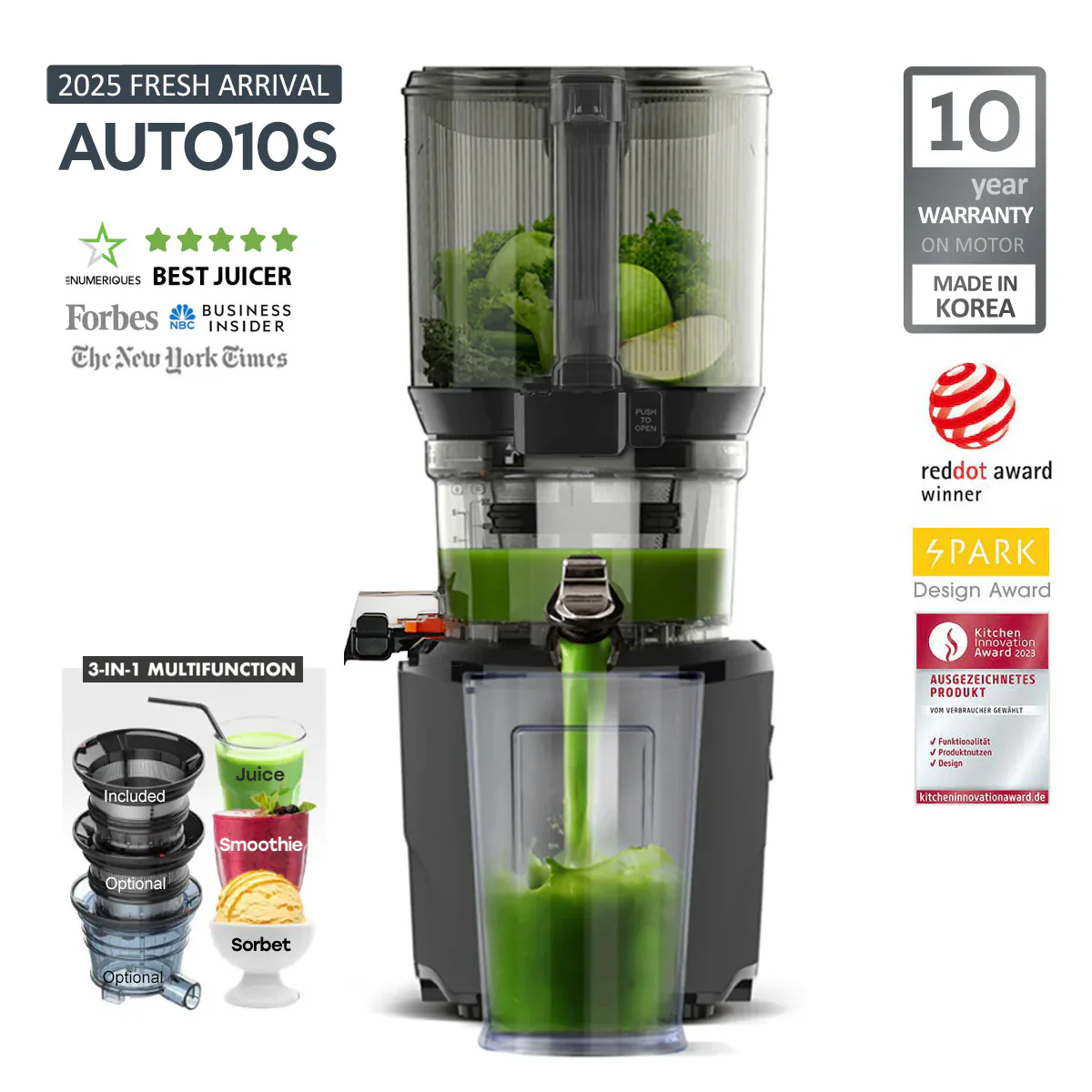 Kuvings AUTO10S Hand Free Cold Pressed Slow Juicer - Made in Korea - 10 Years warranty on Motor
