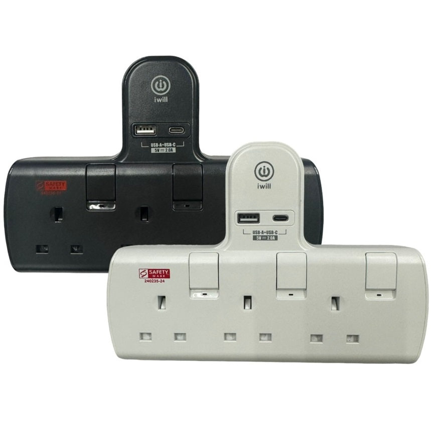 iwill IW-T803U 3 Way T-Adaptor USB A + USB C Rapid Charging Speed