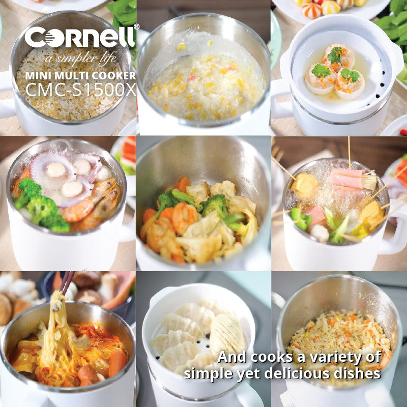 Cornell CMC-S1500X Mini Multi Cooker with Steam Tray Personal Steamboat Noodle Cooker 1.5L