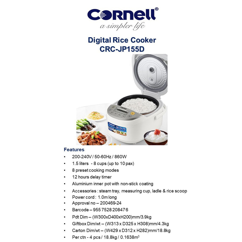 Cornell CRC-JP155D Digital Rice Cooker 1.5L