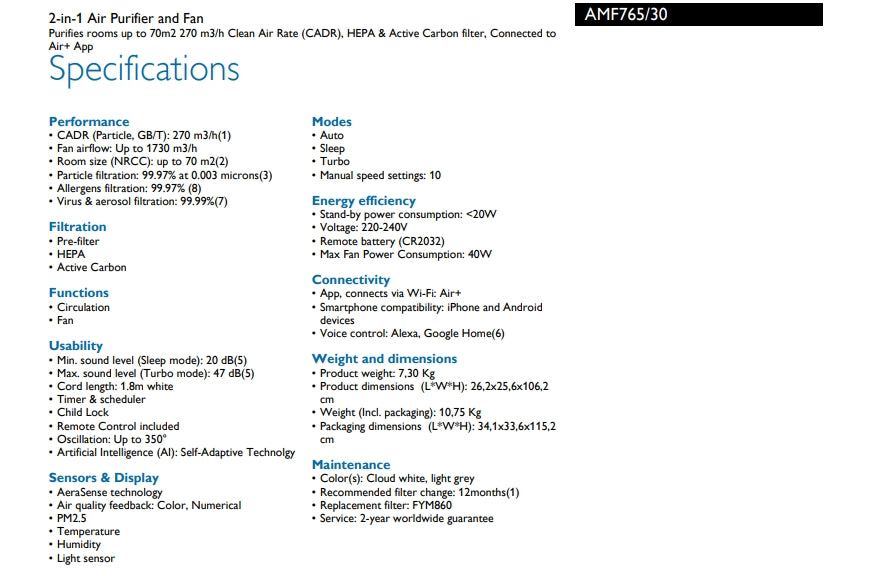 Philips AMF765/30 Air Performer 7000 series / 2-in-1 Air Purifier and Fan