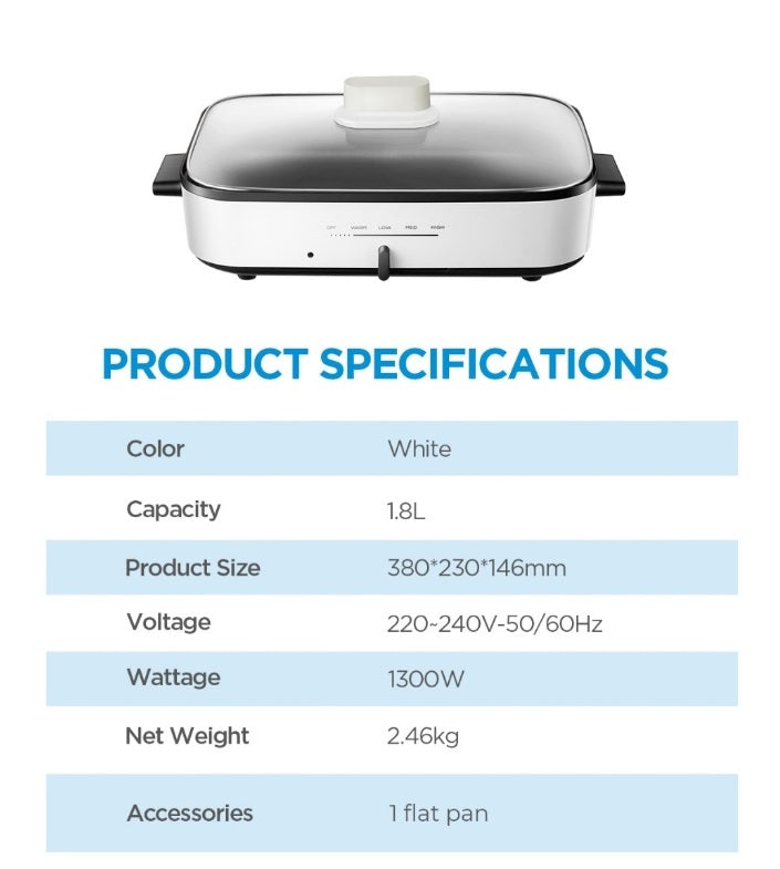 Midea MEC-1036W Grill and Steamboat Pot 1.8L