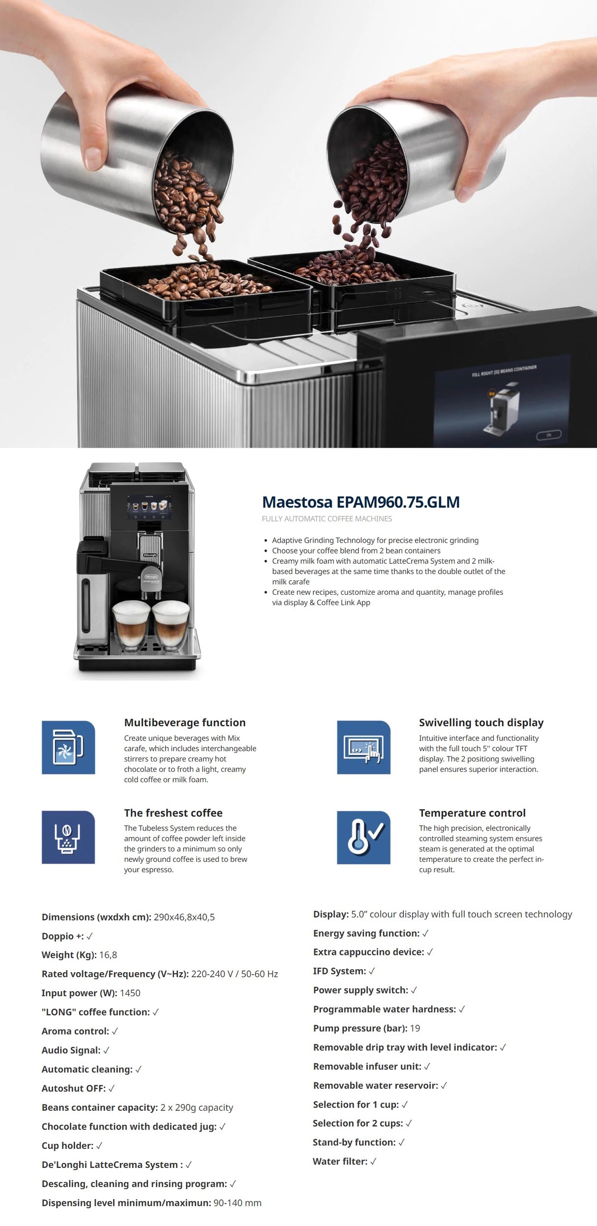 Delonghi EPAM960.75.GLM Maestosa Fully Automatic Coffee Machine