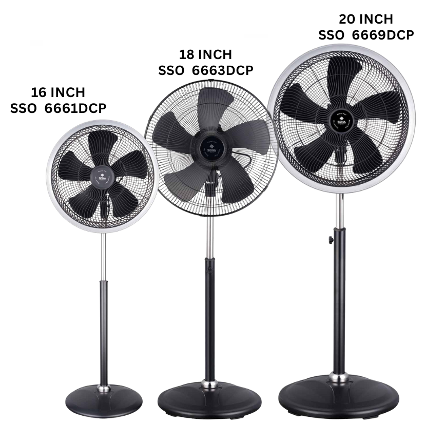 Sona SSO 6661DCP | 6663DCP | 6669DCP Remote DC Power Stand Fan 16, 18,20 Inch - 3 Sizes Available