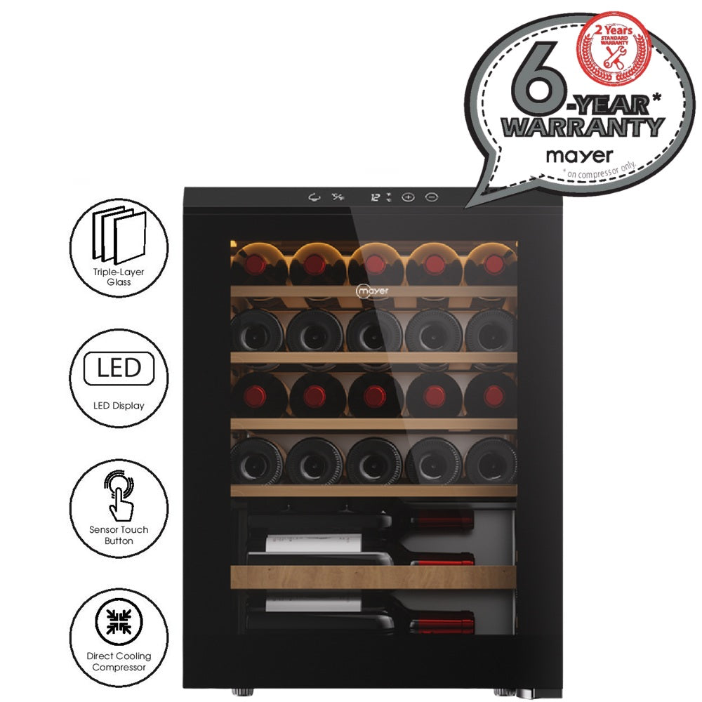 Mayer MMWC20BCS Wine Chiller Triple Glass with Anti-UV 20 Bottles