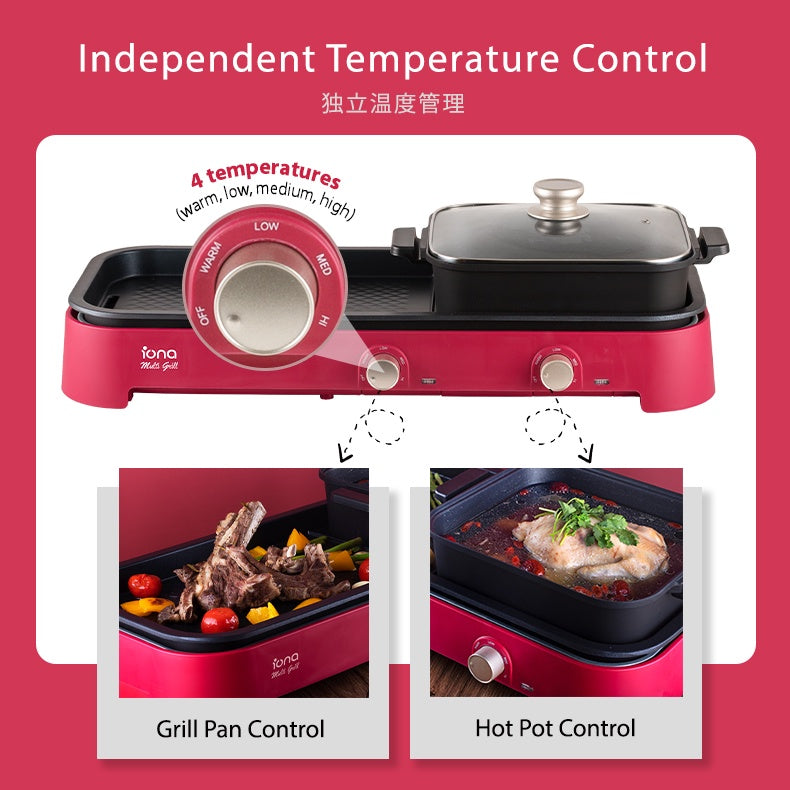 Iona GL3712 Tabletop BBQ Grill With Hotpot