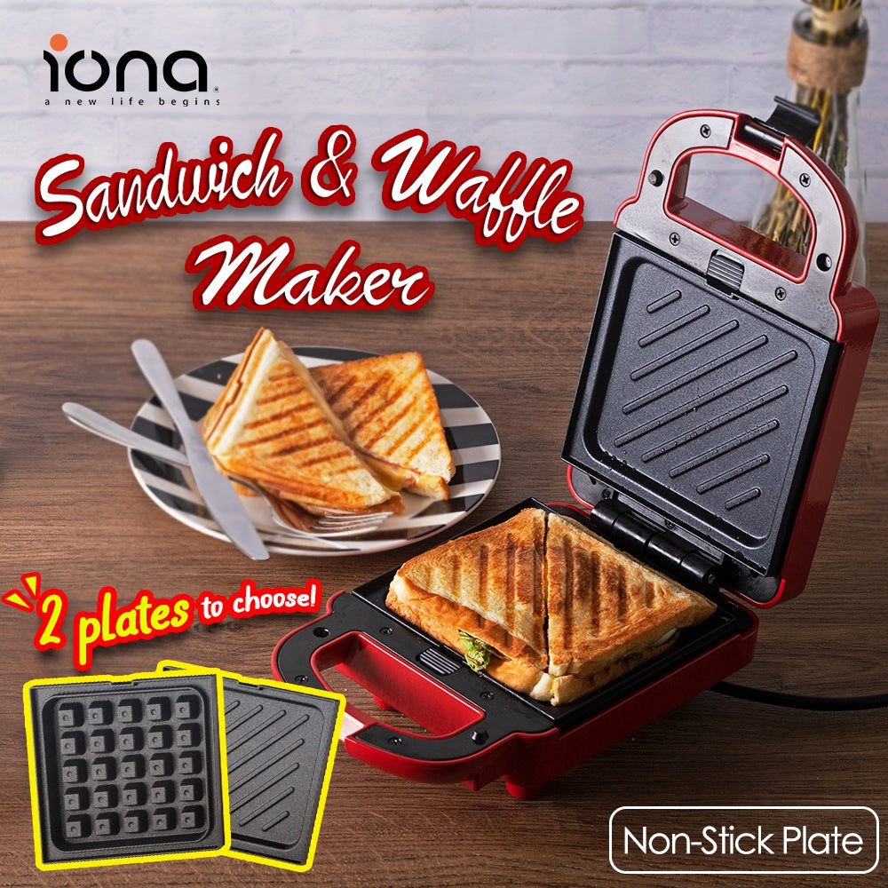 Iona GLSM988 2-in-1 Sandwich & Waffles Maker