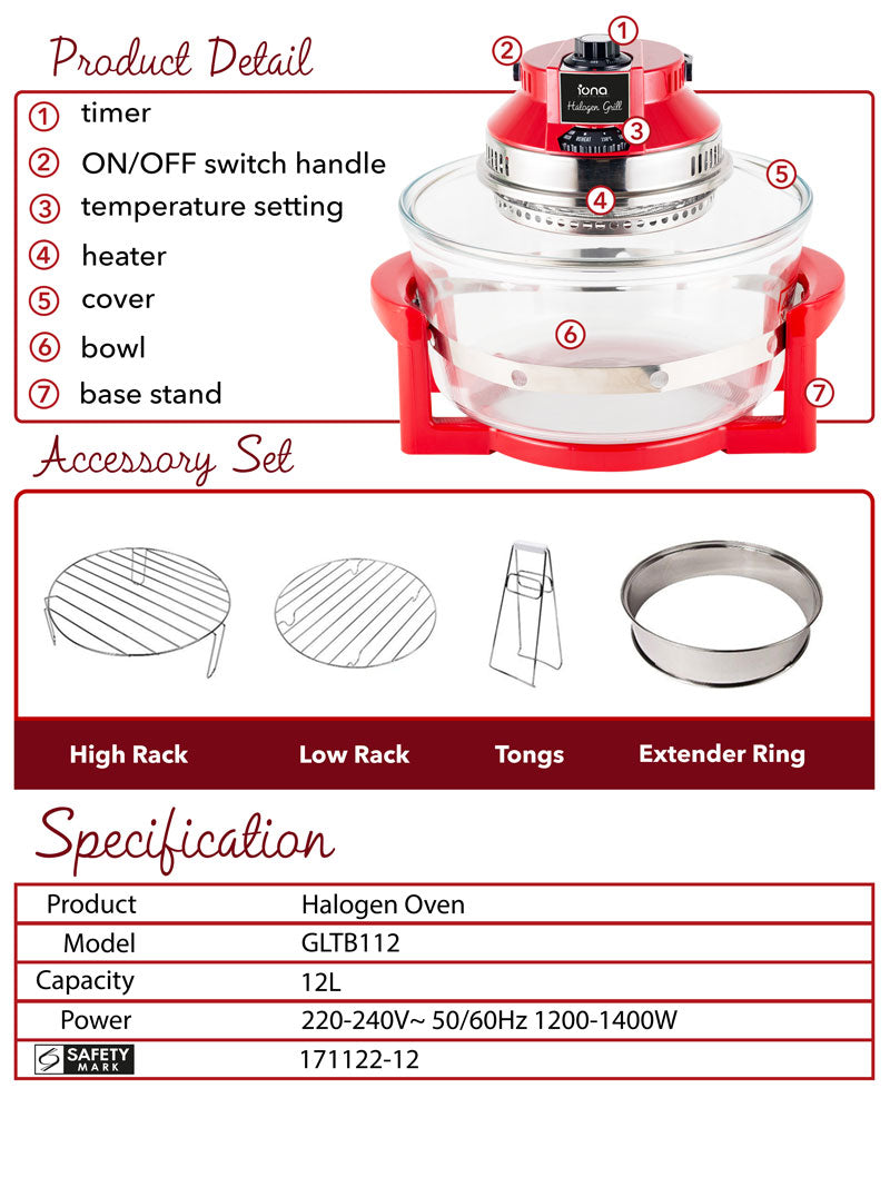 Iona GLTB112 Halogen Grill 12L