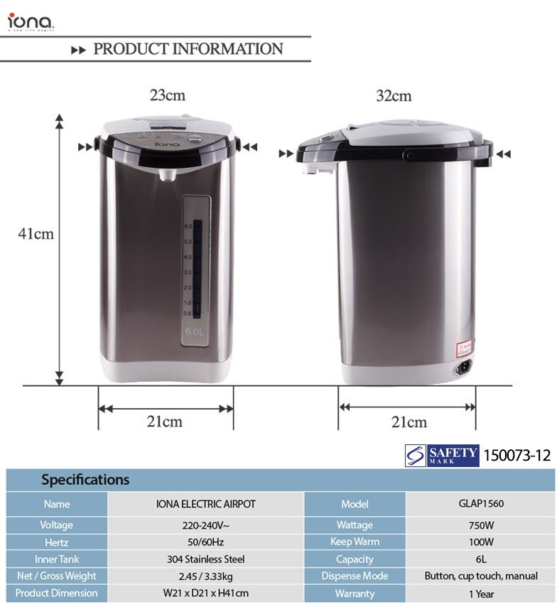 Iona GLAP1560 Energy Airpot 6L