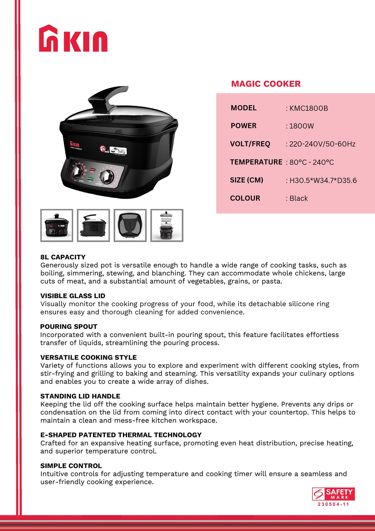 KIN KMC1800B Electric Magic Cooker 8L