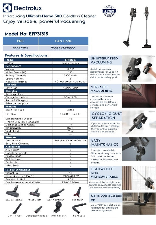 Electrolux EFP31315 UltimateHome 200 Stick Vacuum 21.6V