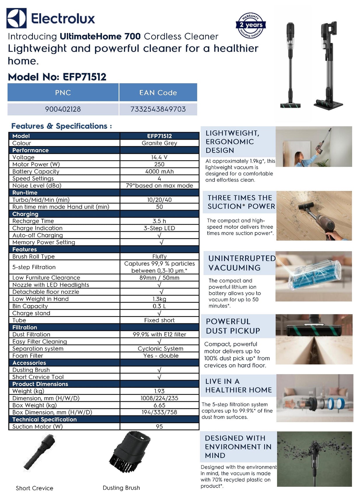 Electrolux EFP71512 UltimateHome 700 - 14.4V Lightweight handStick Vacuum