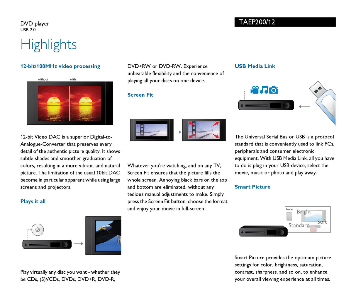 Philips TAEP200/12 DVD player USB 2.0