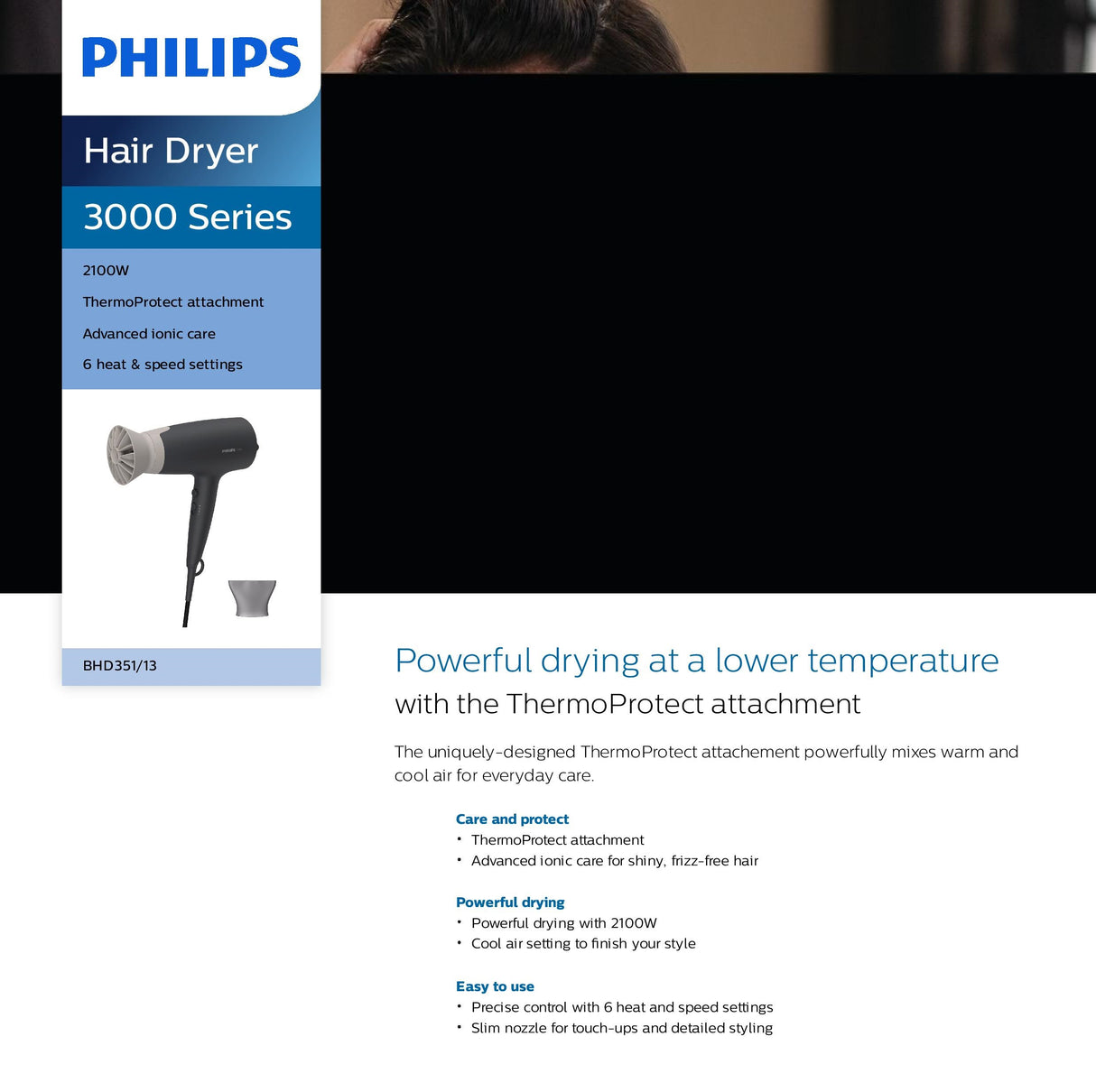 Philips BHD351/13 Dryer 3000 Thermoprotect Hair Dryer 2100W