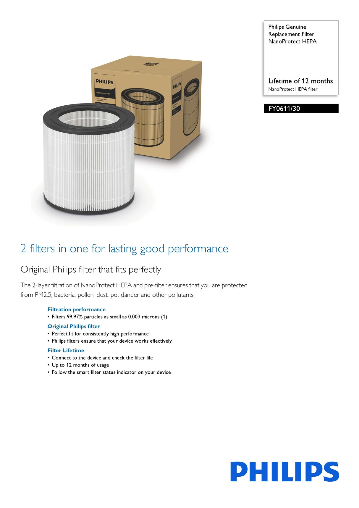 Philips FY0611/30 Genuine Replacement Filter NanoProtect HEPA